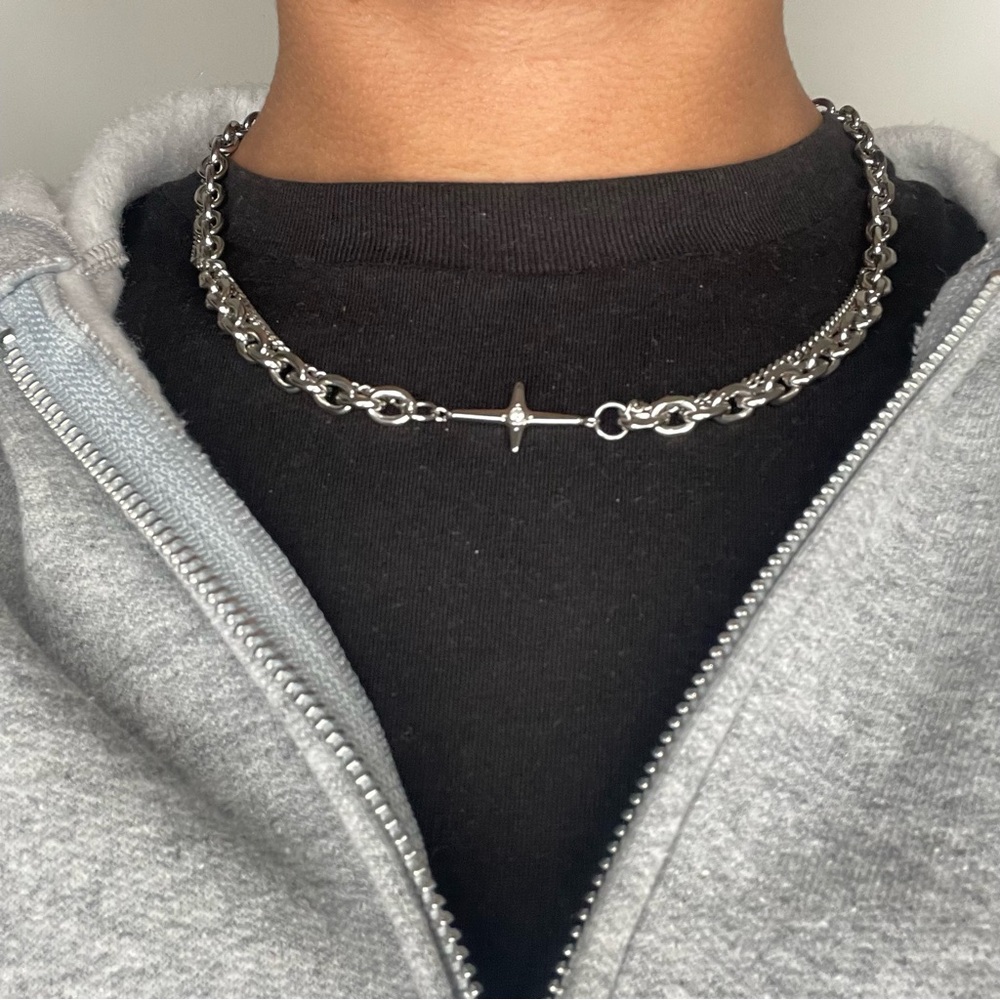 Elegant Silver Cross Double Chain Necklace